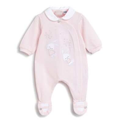 Girls Light Pink Applique Front Opening Babysuit